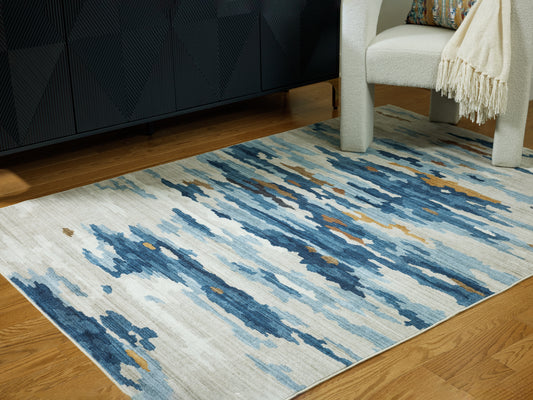 Bradenton Furniture Outlet - Ashley Furniture - Vinlett Rug - 5' x 7' Washable Rug / Cream/Blue/Brown - R407042