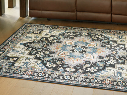 Bradenton Furniture Outlet - Ashley Furniture - Leningston Rug - 8' x 10' Washable Rug / Black/Cream/Blue - R407061