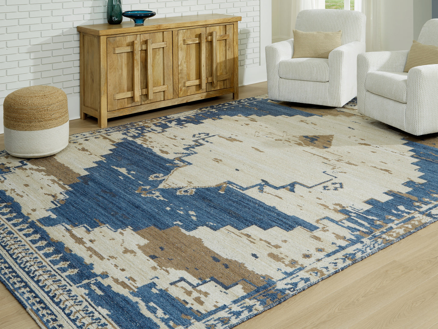Bradenton Furniture Outlet - Ashley Furniture - Varnler Rug - 10' x 14' Rug / Blue/Brown/Tan - R407130