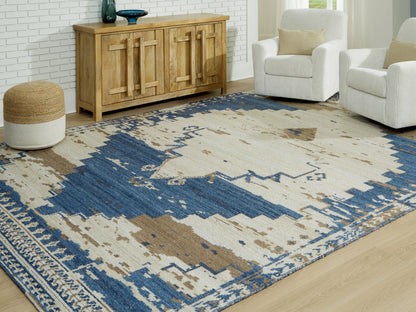 Bradenton Furniture Outlet - Ashley Furniture - Varnler Rug - 10' x 14' Rug / Blue/Brown/Tan - R407130
