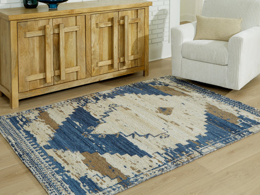 Bradenton Furniture Outlet - Ashley Furniture - Varnler Rug - 10' x 14' Rug / Blue/Brown/Tan - R407130