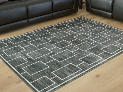 Bradenton Furniture Outlet - Ashley Furniture - Elderland Rug - Washable 5' x 7' Area Rug / Black/Gray - R407402