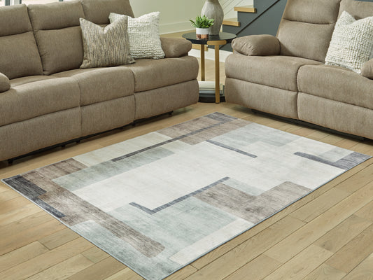 Bradenton Furniture Outlet - Ashley Furniture - Larkport Rug - Washable 8' x 10' Area Rug / Cream/Brown/Gray - R407411