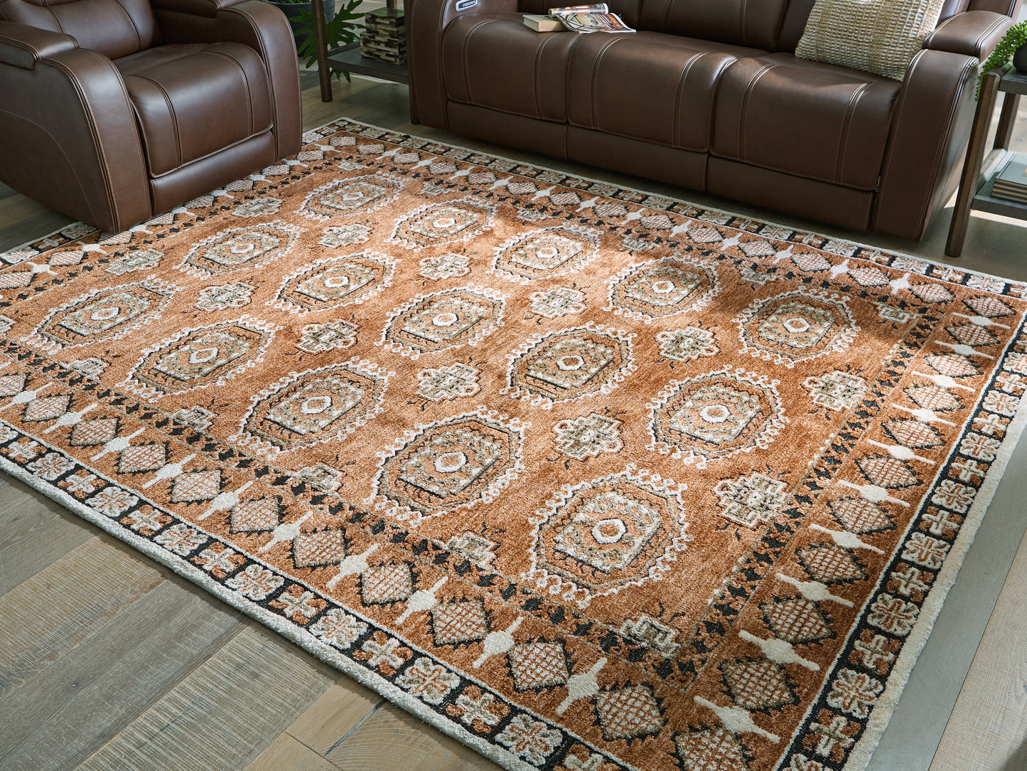 Bradenton Furniture Outlet - Ashley Furniture - Qaabiz Rug - 5' x 7' Area Rug / Sienna/Ivory/Black - R407522