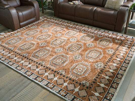 Bradenton Furniture Outlet - Ashley Furniture - Qaabiz Rug - 5' x 7' Area Rug / Sienna/Ivory/Black - R407522