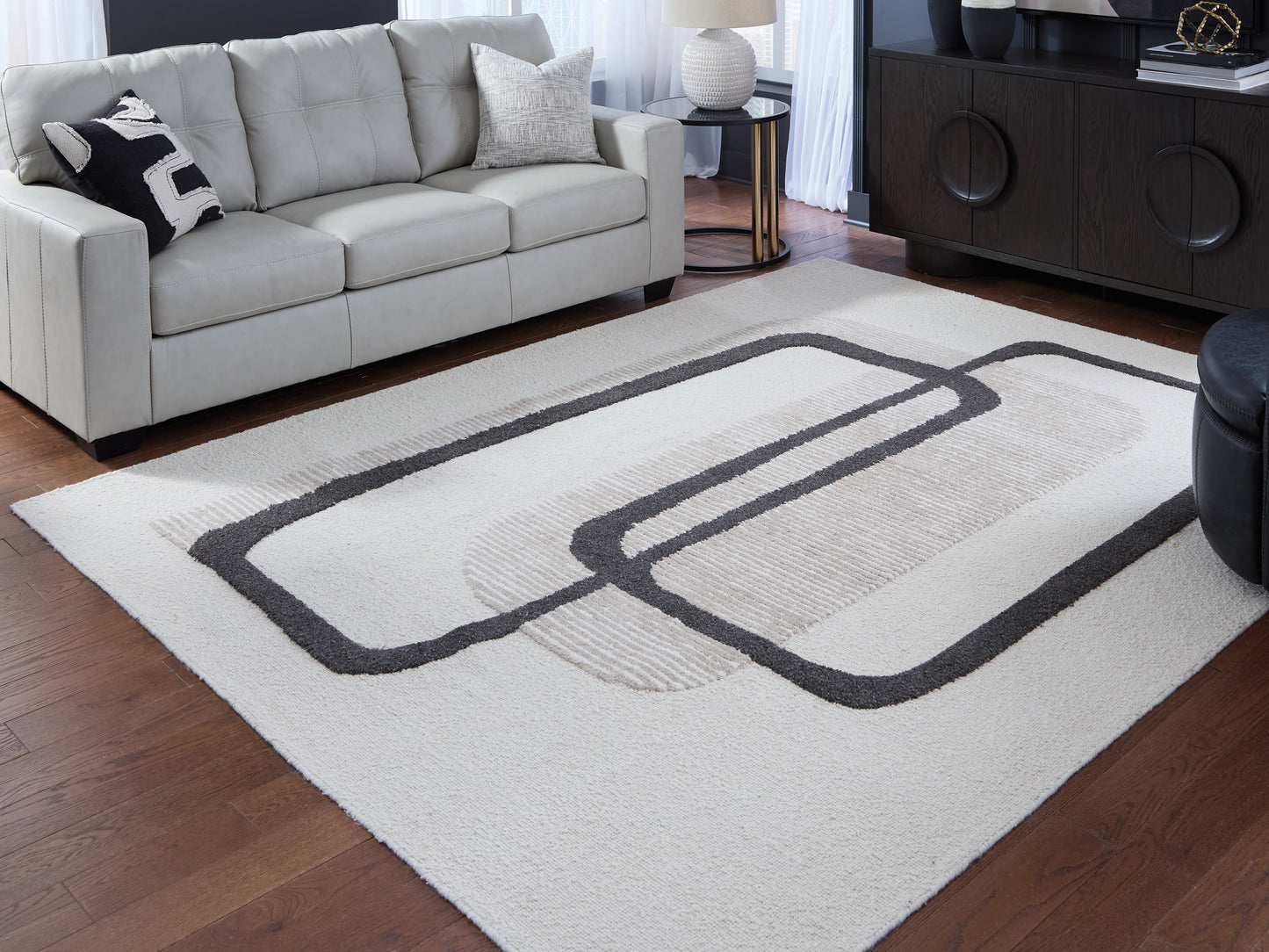 Bradenton Furniture Outlet - Ashley Furniture - Davismour Rug - 7'8" x 10' Area Rug / Ivory/Taupe/Charcoal - R407561
