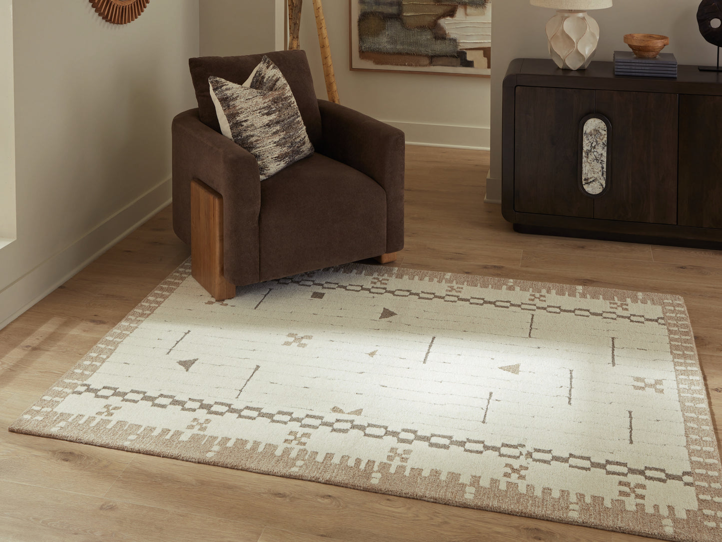 Bradenton Furniture Outlet - Ashley Furniture - Dot Rug - 5' x 7' Area Rug / Cream/Brown/Taupe - R407652