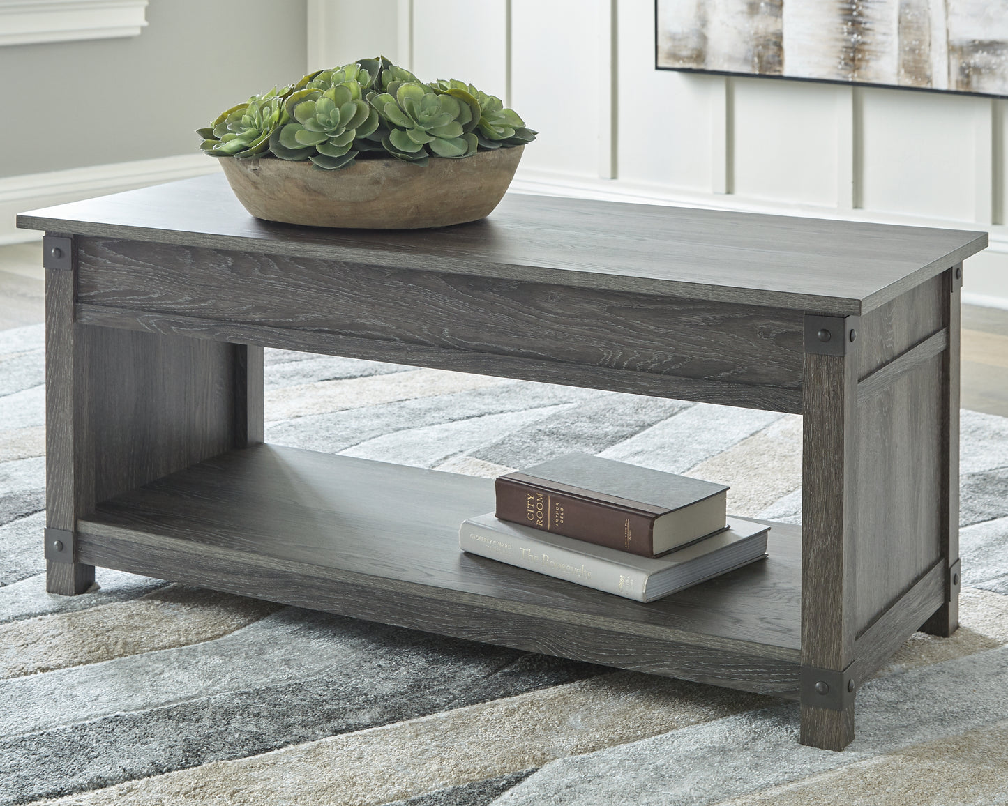 Bradenton Furniture Outlet - Ashley Furniture - Freedan Lift-Top Coffee Table - Rect Lift Top Cocktail Table / Grayish Brown - T175-9