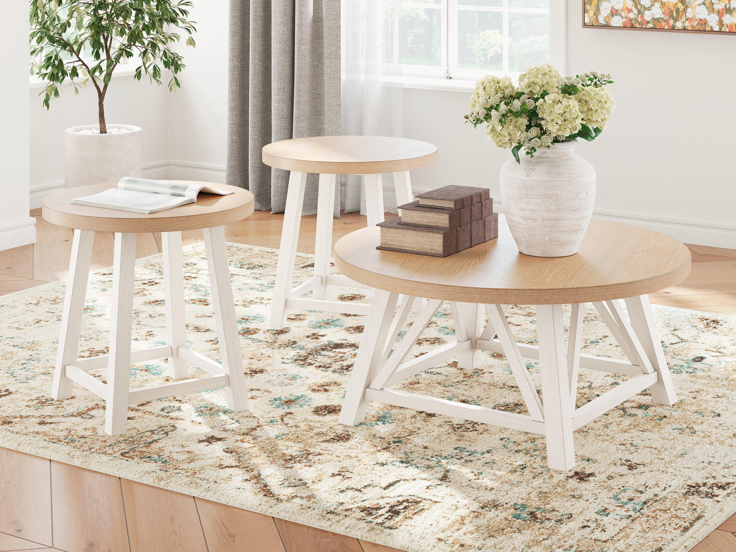 Bradenton Furniture Outlet - Ashley Furniture - Fawndell Table (Set of 3) - Occasional Table Set (3/CN) / Antique White/Brown - T193-13
