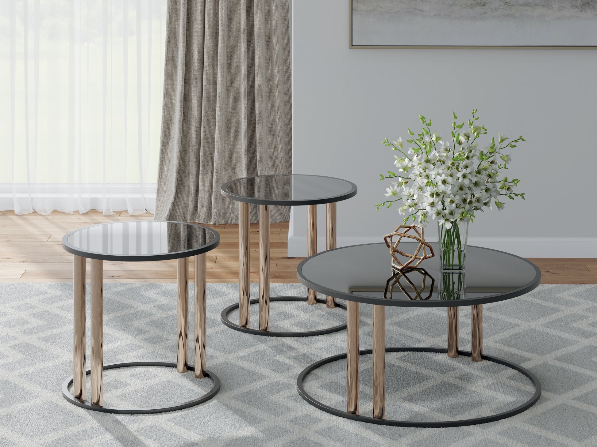Bradenton Furniture Outlet - Ashley Furniture - Hannerly Table (Set of 3) - Occasional Table Set (3/CN) / Black/Gold Finish - T219-13