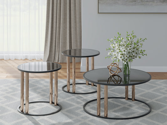 Bradenton Furniture Outlet - Ashley Furniture - Hannerly Table (Set of 3) - Occasional Table Set (3/CN) / Black/Gold Finish - T219-13