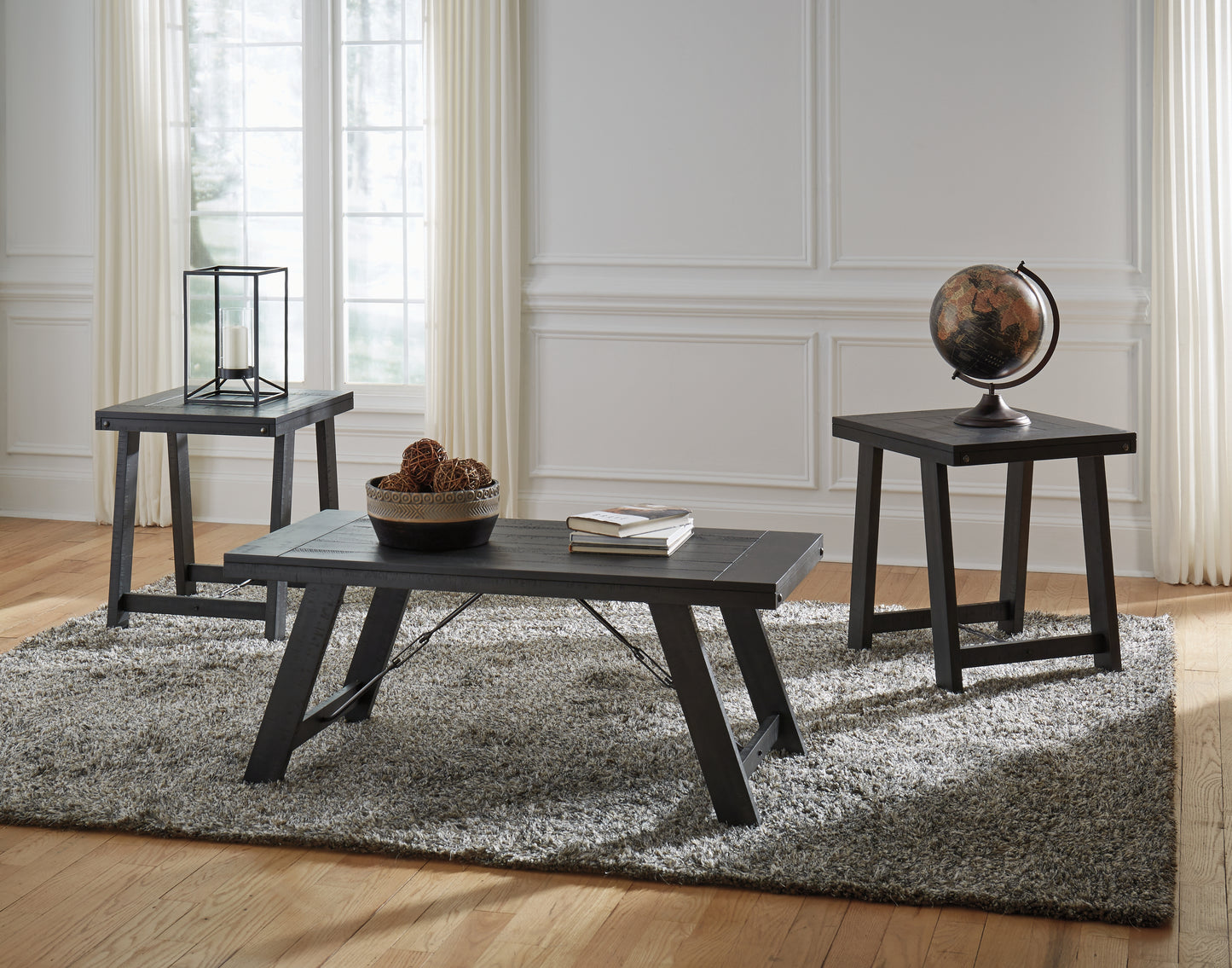 Bradenton Furniture Outlet - Ashley Furniture - Noorbrook Table (Set of 3) - Occasional Table Set (3/CN) / Black/Pewter - T351-13