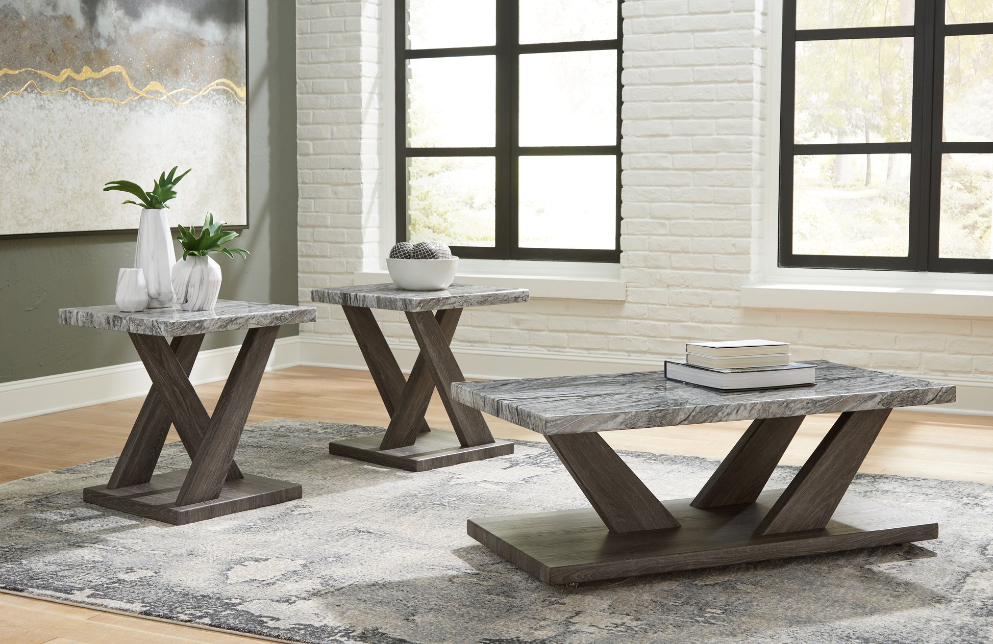 Bradenton Furniture Outlet - Ashley Furniture - Bensonale Table (Set of 3) - Occasional Table Set (3/CN) / Brown/Gray - T400-13