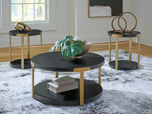 Bradenton Furniture Outlet - Ashley Furniture - Shylore Table (Set of 3) - Occasional Table Set (3/CN) / Black/Brass Finish - T410-13