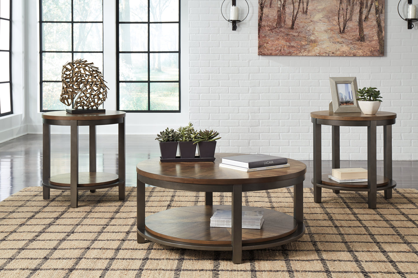 Bradenton Furniture Outlet - Ashley Furniture - Roybeck Table (Set of 3) - Occasional Table Set (3/CN) / Light Brown/Bronze - T411-13