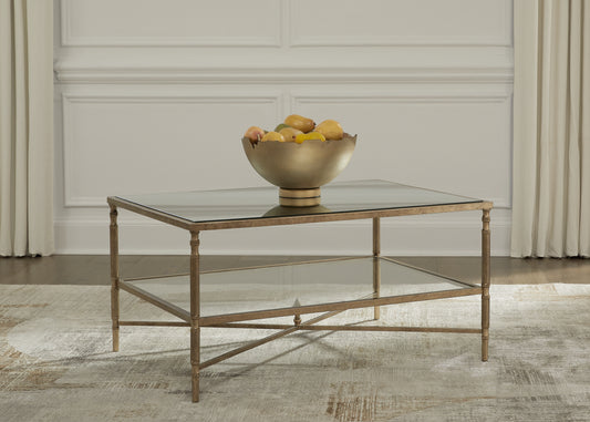 Bradenton Furniture Outlet - Ashley Furniture - Cloverty Coffee Table - Rectangular Cocktail Table / Aged Gold Finish - T440-1