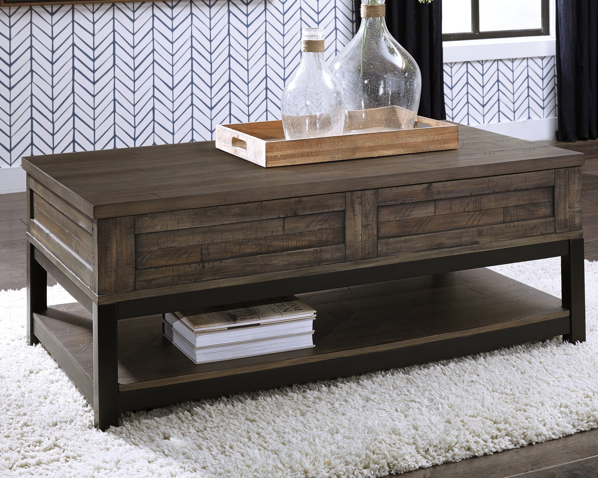 Bradenton Furniture Outlet - Ashley Furniture - Johurst Coffee Table with Lift Top - LIFT TOP COCKTAIL TABLE / Grayish Brown - T444-9
