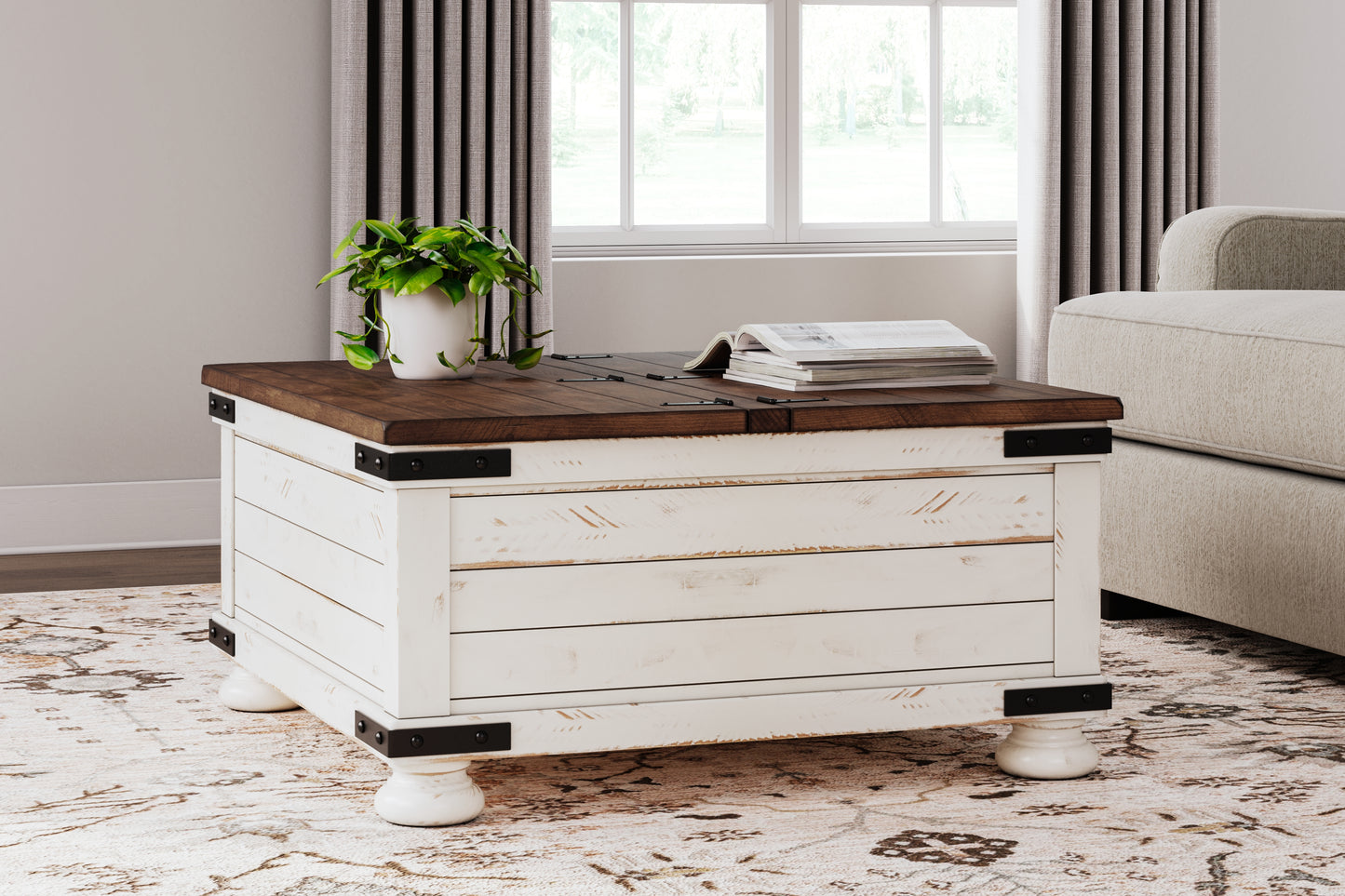 Bradenton Furniture Outlet - Ashley Furniture - Wystfield Coffee Table - Cocktail Table with Storage / White/Brown - T459-20