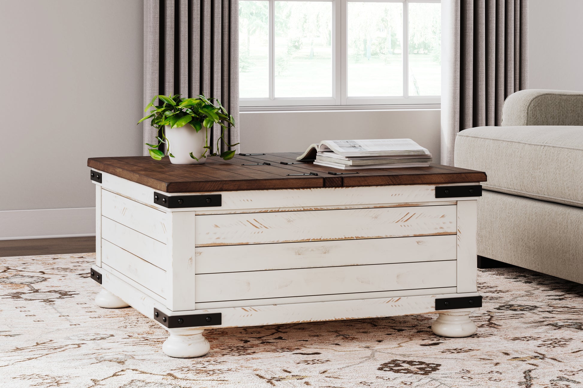 Bradenton Furniture Outlet - Ashley Furniture - Wystfield Coffee Table - Cocktail Table with Storage / White/Brown - T459-20