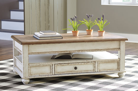 Bradenton Furniture Outlet - Ashley Furniture - Realyn Coffee Table with Lift Top - Lift Top Cocktail Table / White/Brown - T523-9