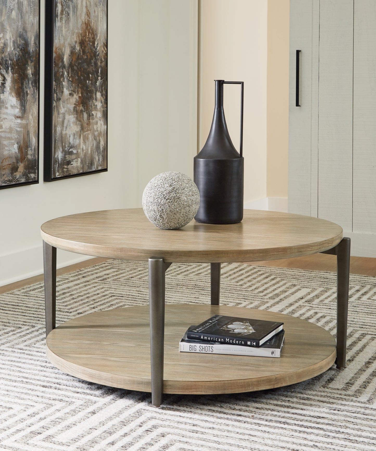 Bradenton Furniture Outlet - Ashley Furniture - Dyonton Coffee Table - Round Cocktail Table / Light Grayish Brown - T574-8