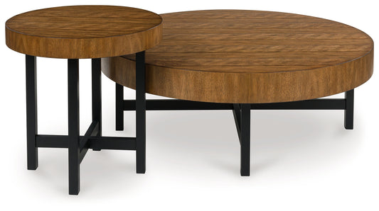 Bradenton Furniture Outlet - Ashley Furniture - Steenlage Table (Set of 2) - Occasional Table Set (Set of 2) / Brown/Black - T575-12
