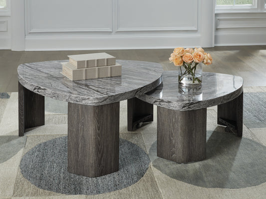 Bradenton Furniture Outlet - Ashley Furniture - Surmour Stacked Coffee Table - Stacked Cocktail Table / Gray/Brown - T600-0