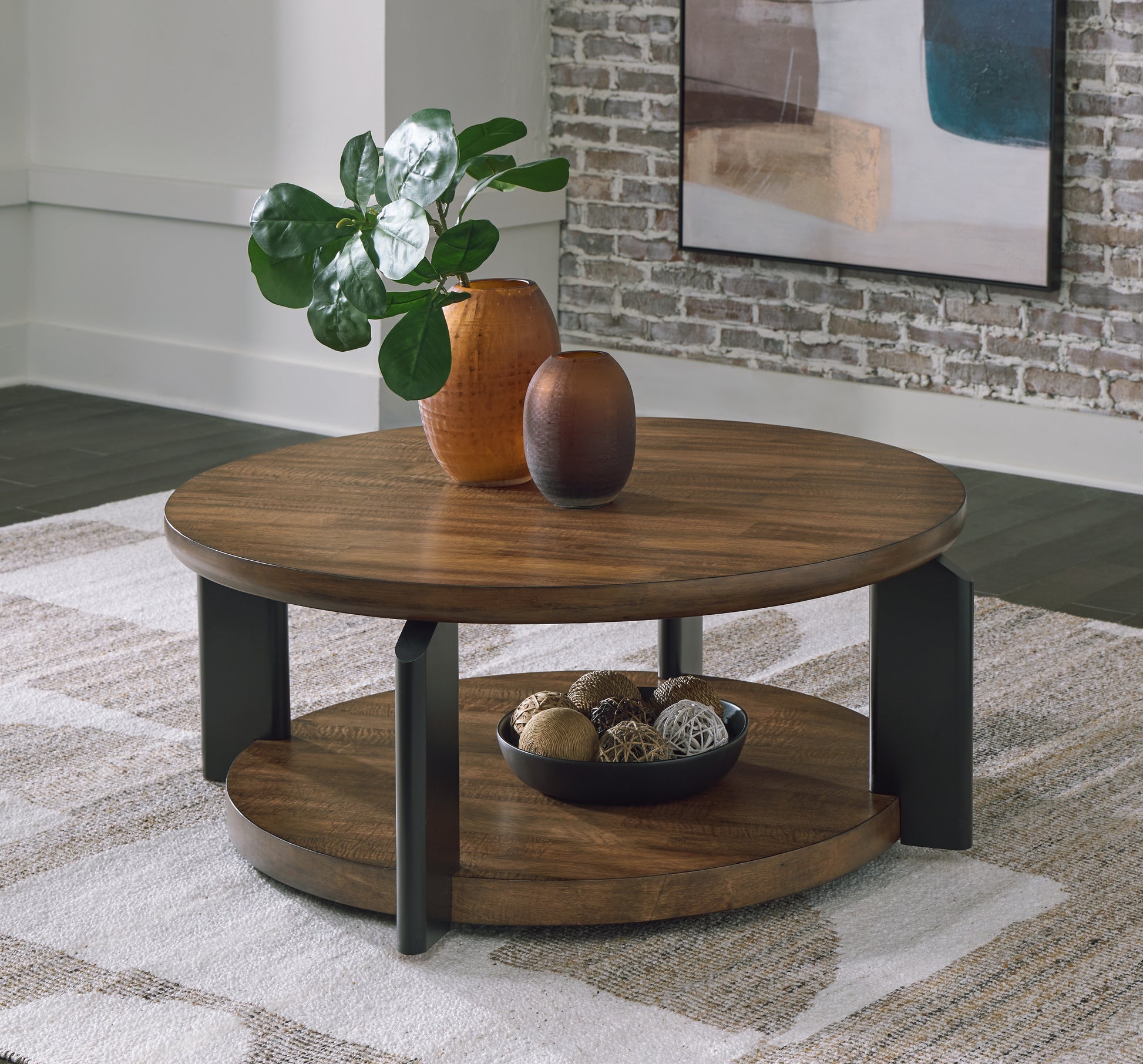 Bradenton Furniture Outlet - Ashley Furniture - Kraeburn Coffee Table - Round Cocktail Table / Brown/Black - T624-8