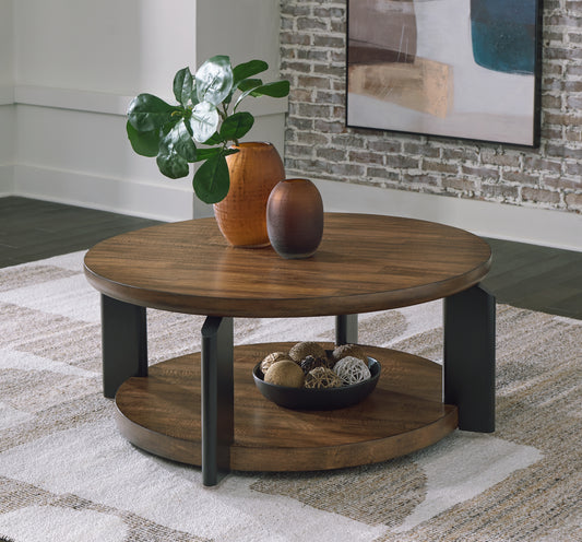Bradenton Furniture Outlet - Ashley Furniture - Kraeburn Coffee Table - Round Cocktail Table / Brown/Black - T624-8