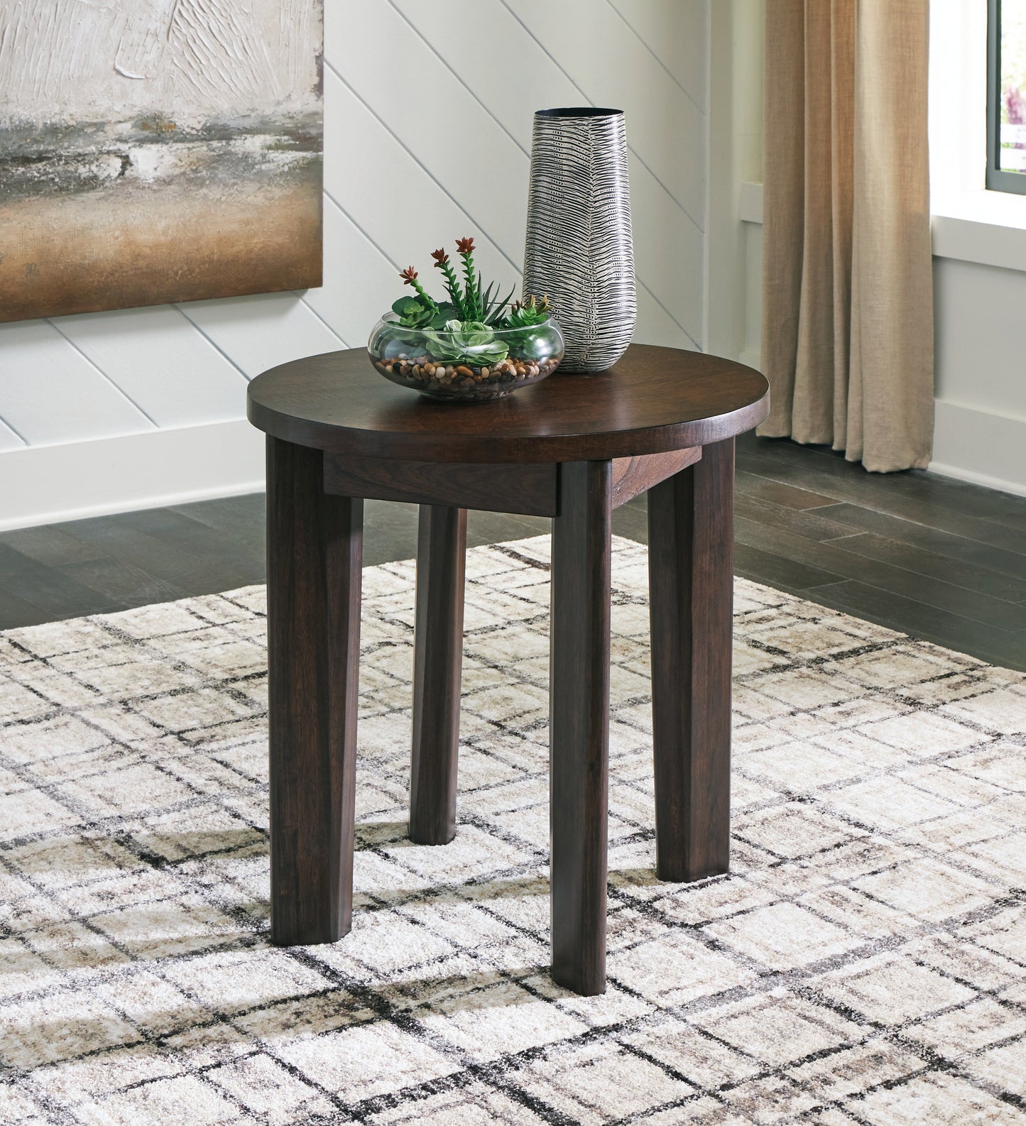 Bradenton Furniture Outlet - Ashley Furniture - Korestone 2 End Table - Round End Table / Dark Brown - T657-6