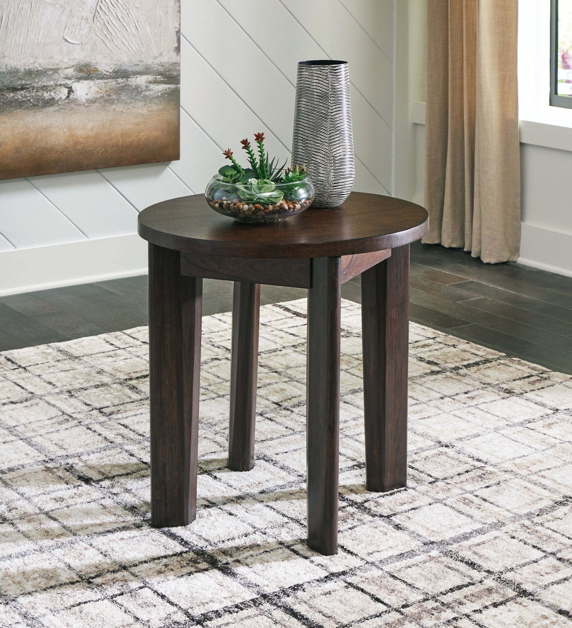 Bradenton Furniture Outlet - Ashley Furniture - Korestone 2 End Table - Round End Table / Dark Brown - T657-6