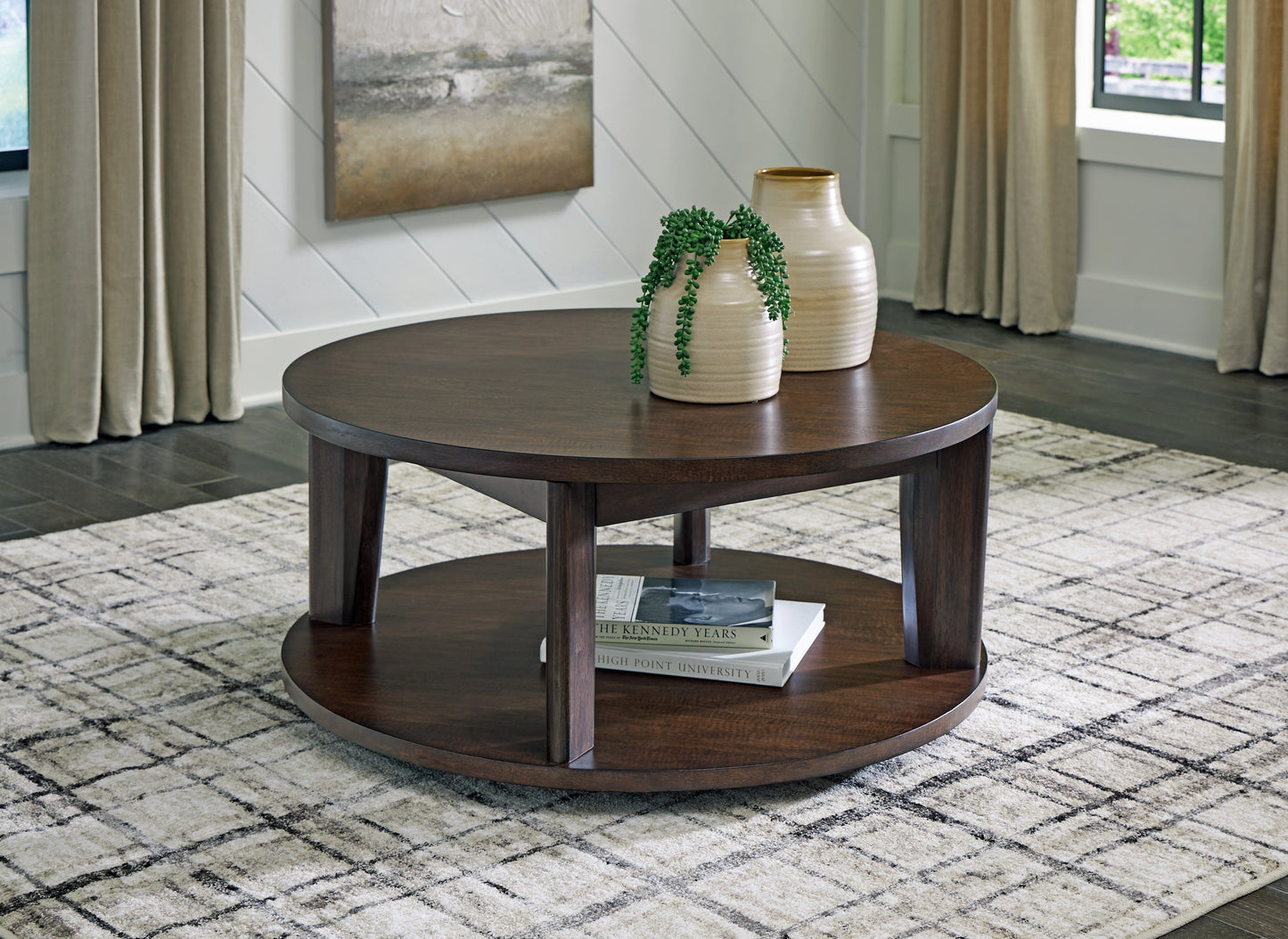 Bradenton Furniture Outlet - Ashley Furniture - Korestone 2 Coffee Table - Round Cocktail Table / Dark Brown - T657-8