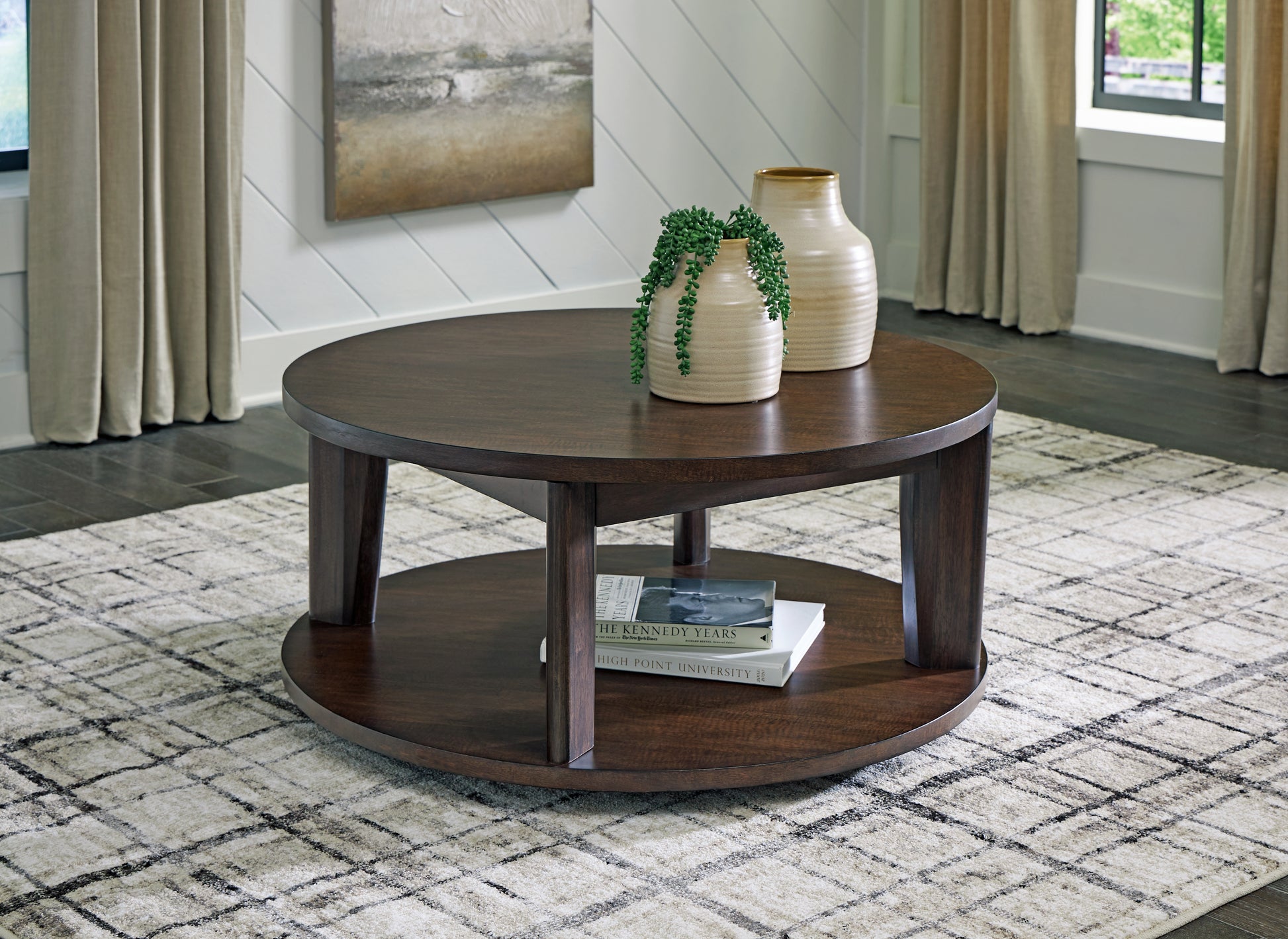 Bradenton Furniture Outlet - Ashley Furniture - Korestone 2 Coffee Table - Round Cocktail Table / Dark Brown - T657-8