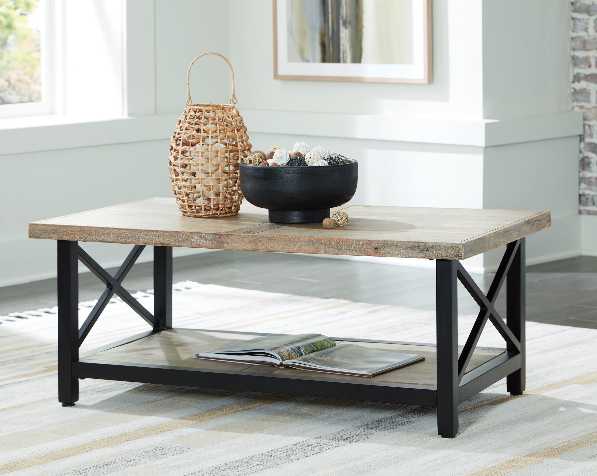 Bradenton Furniture Outlet - Ashley Furniture - Bristenfort Coffee Table - Rectangular Cocktail Table / Brown/Black - T685-1