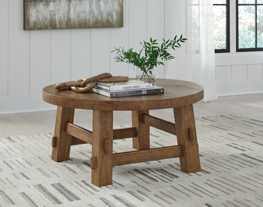 Bradenton Furniture Outlet - Ashley Furniture - Mackifeld Coffee Table - Round Cocktail Table / Warm Brown - T724-8