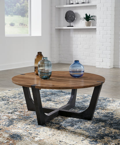 Bradenton Furniture Outlet - Ashley Furniture - Hanneforth Coffee Table - Round Cocktail Table / Brown/Black - T726-8