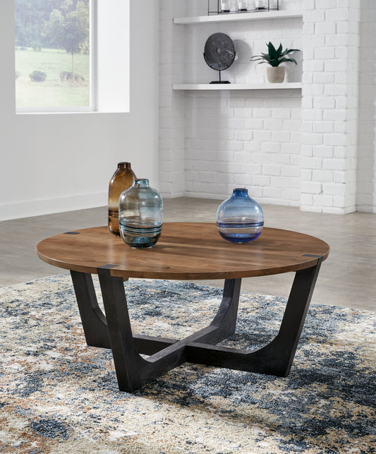 Bradenton Furniture Outlet - Ashley Furniture - Hanneforth Coffee Table - Round Cocktail Table / Brown/Black - T726-8