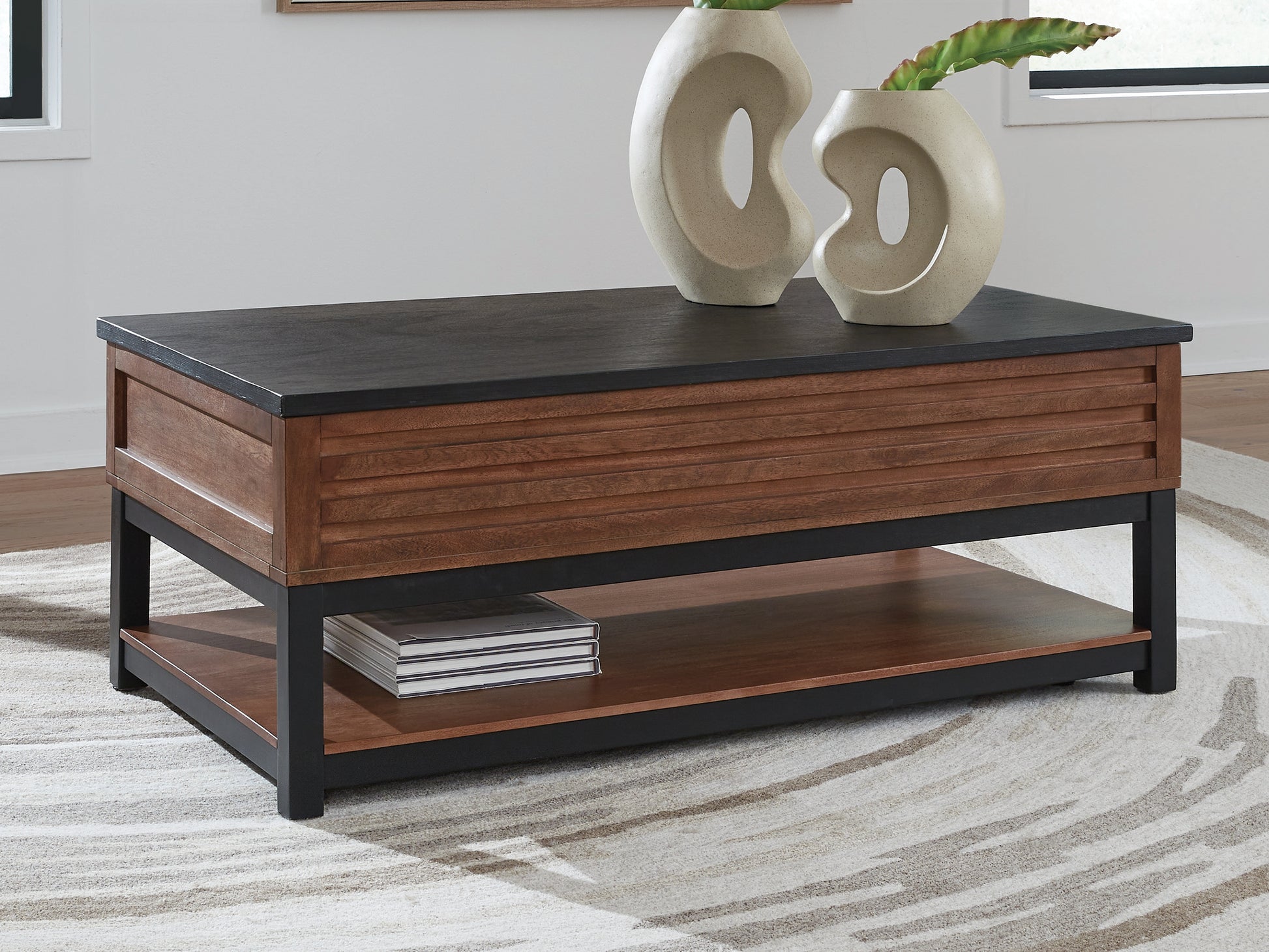 Bradenton Furniture Outlet - Ashley Furniture - Kallari Lift-Top Coffee Table - Lift Top Cocktail Table / Warm Brown/Black - T737-9