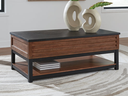 Bradenton Furniture Outlet - Ashley Furniture - Kallari Lift-Top Coffee Table - Lift Top Cocktail Table / Warm Brown/Black - T737-9