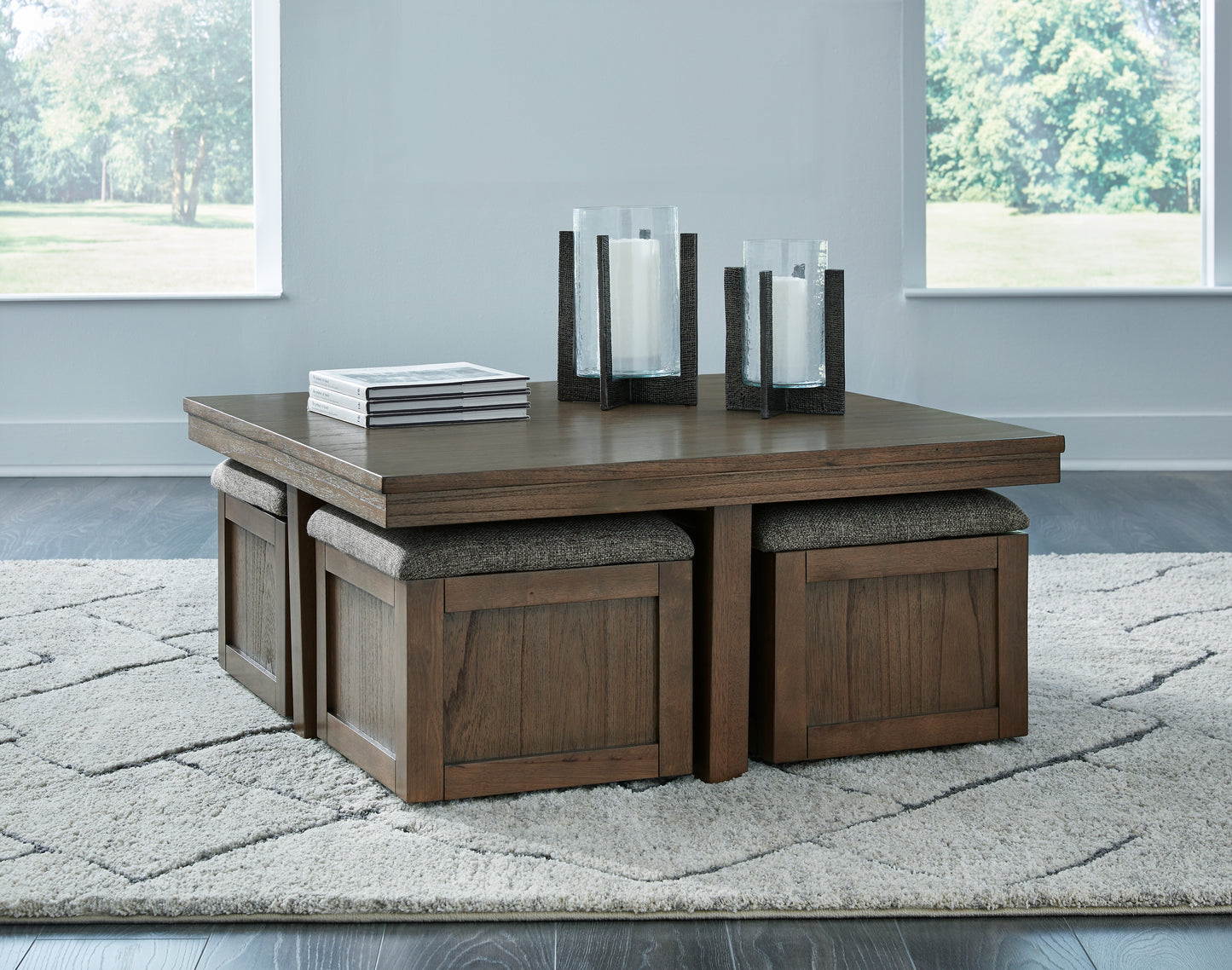 Bradenton Furniture Outlet - Ashley Furniture - Boardernest Coffee Table with 4 Stools - Cocktail TBL w/4 Stools (5/CN) / Brown - T738-20