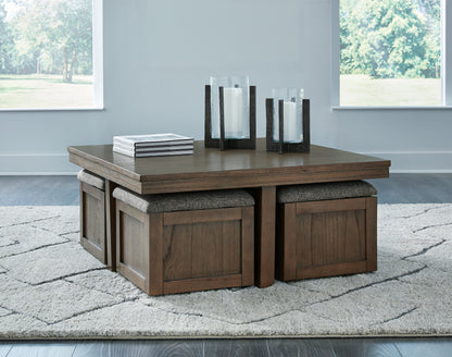 Bradenton Furniture Outlet - Ashley Furniture - Boardernest Coffee Table with 4 Stools - Cocktail TBL w/4 Stools (5/CN) / Brown - T738-20