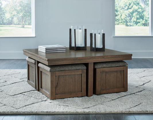 Bradenton Furniture Outlet - Ashley Furniture - Boardernest Coffee Table with 4 Stools - Cocktail TBL w/4 Stools (5/CN) / Brown - T738-20