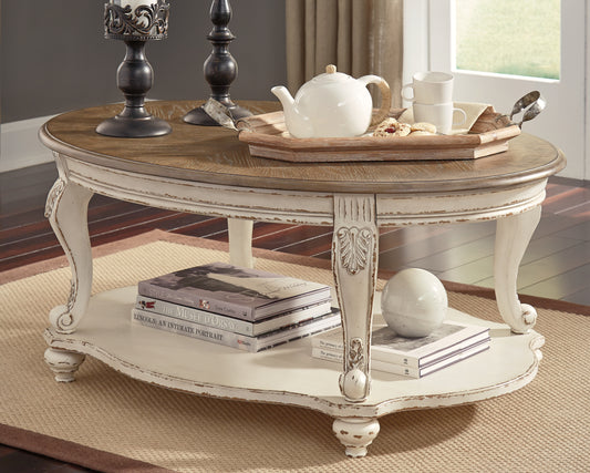 Bradenton Furniture Outlet - Ashley Furniture - Realyn Coffee Table - Oval Cocktail Table / White/Brown - T743-0