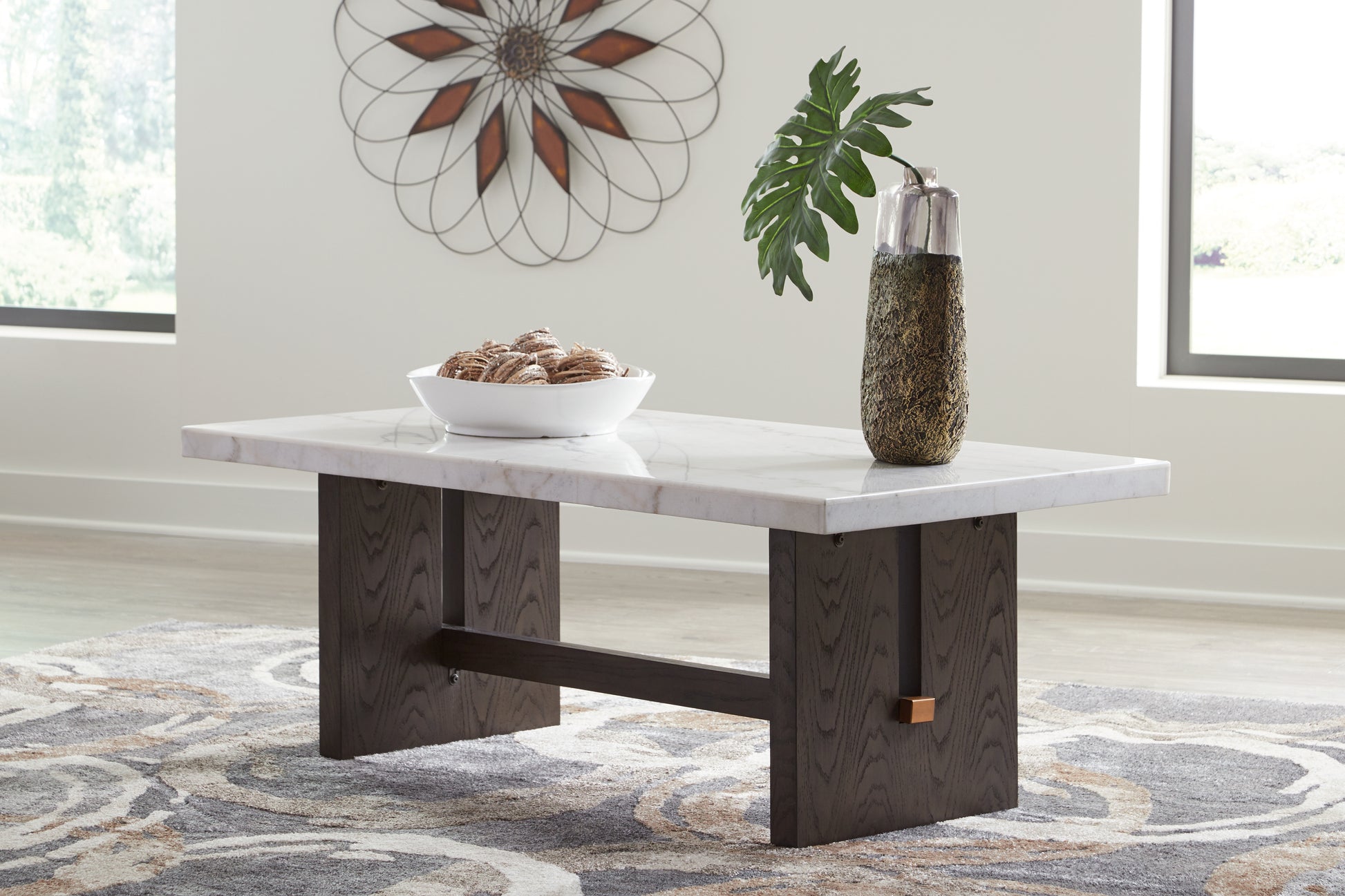 Bradenton Furniture Outlet - Ashley Furniture - Burkhaus Coffee Table - Rectangular Cocktail Table / White/Dark Brown - T779-1