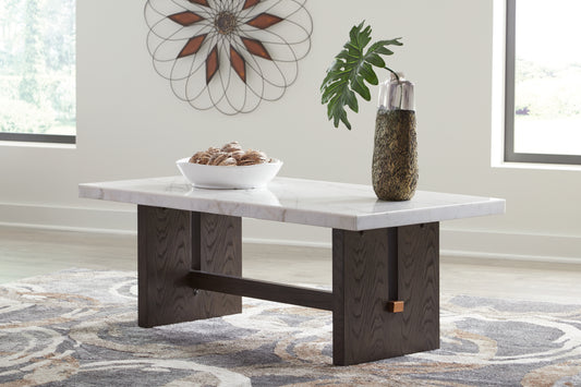 Bradenton Furniture Outlet - Ashley Furniture - Burkhaus Coffee Table - Rectangular Cocktail Table / White/Dark Brown - T779-1