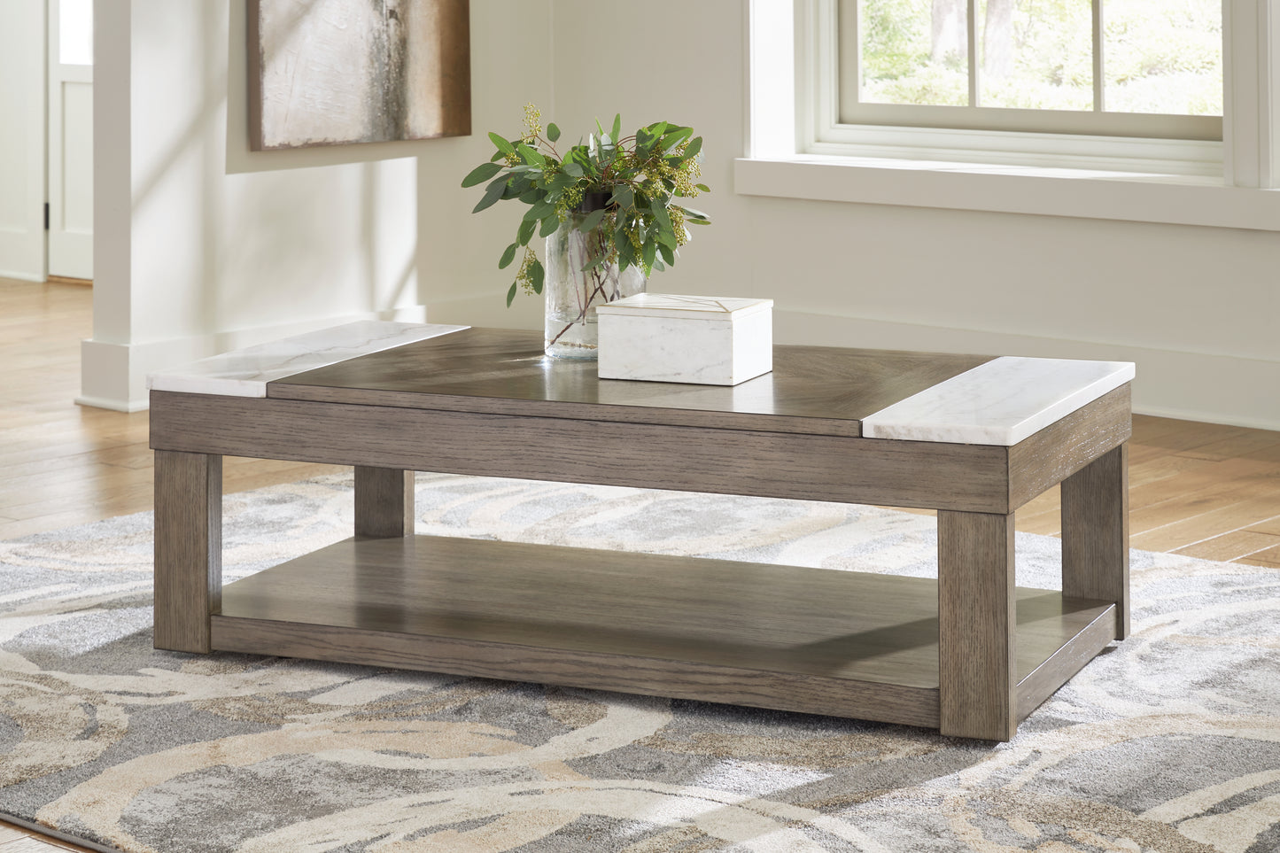 Bradenton Furniture Outlet - Ashley Furniture - Loyaska Lift-Top Coffee Table - Lift Top Cocktail Table / Grayish Brown/White - T854-9