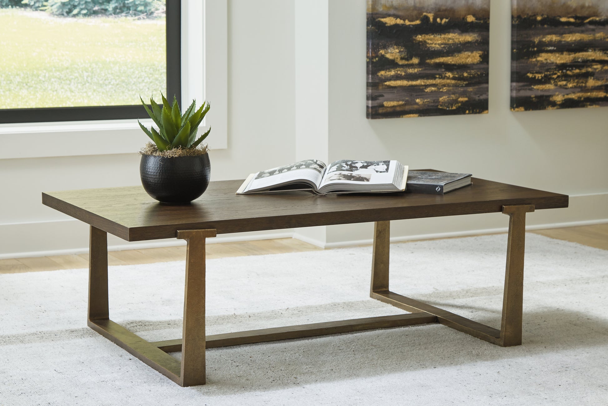 Bradenton Furniture Outlet - Ashley Furniture - Balintmore Coffee Table - Rectangular Cocktail Table / Brown/Gold Finish - T967-1