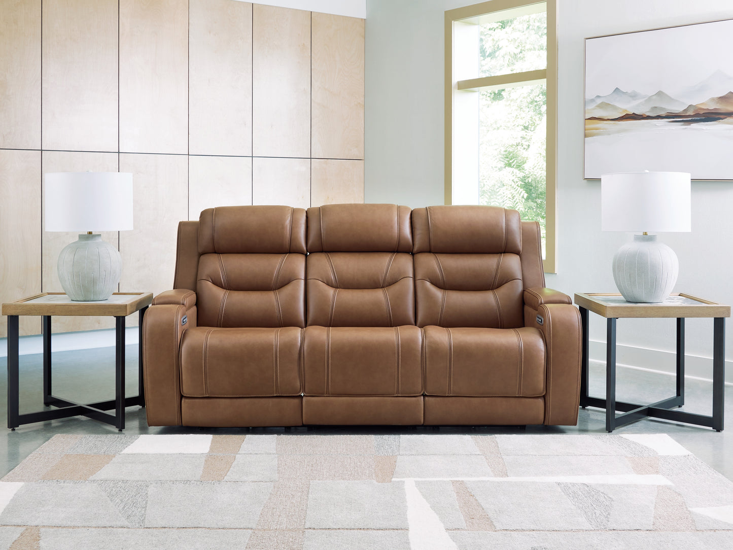 Bradenton Furniture Outlet - Ashley Furniture - Knightington Living Room - PWR REC Sofa w/Audio Seating / Caramel - PCU1160015A