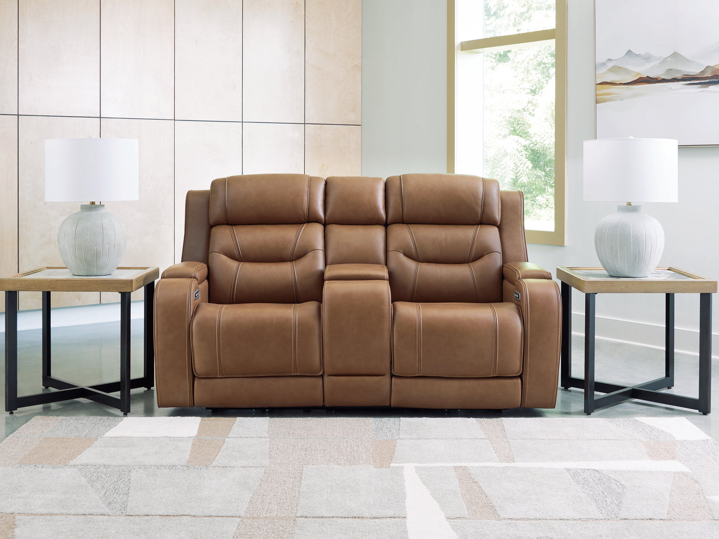Bradenton Furniture Outlet - Ashley Furniture - Knightington Living Room - PWR REC Love w/Audio Seating / Caramel - PCU1160018A