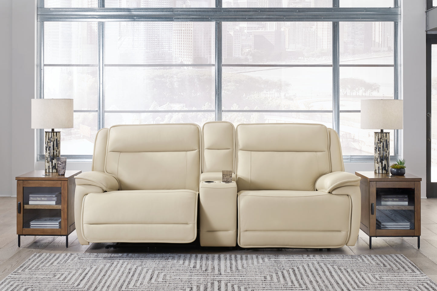 Bradenton Furniture Outlet - Ashley Furniture - Double Deal Sectional - 3-Piece Power Reclining Loveseat Sectional with Console / Almond - U13001S4